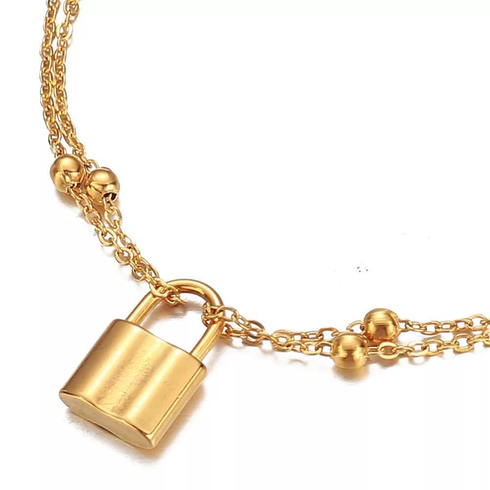 AMAYRA 14K GOLD PLATED LOCK ANKLET&nbsp;